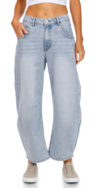 Thumbnail 5: Blue Spice Blue Spice Juniors Mid Rise Barrel Leg Jeans 