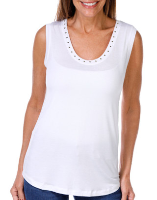 Thumbnail 4: CARMEN MARC VALVO Carmen Marc Valvo Womens Solid Stud Scoop Neck Tank Top 
