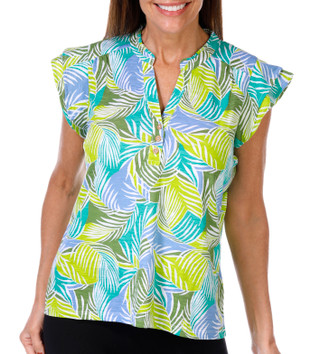 Thumbnail 1: Stella Parker Stella Parker Womens Active Short Flutter Sleeve Henley Top 
