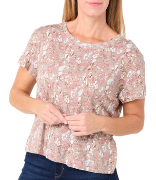 Thumbnail 4: Blue Sol Blue Sol Womens Short Sleeve Abstract Floral Print Crop Top 