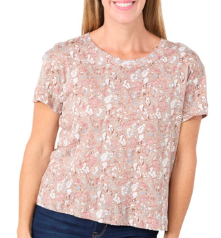Thumbnail 2: Blue Sol Blue Sol Womens Short Sleeve Abstract Floral Print Crop Top 