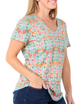 Thumbnail 4: Blue Sol Blue Sol Womens Short Sleeve V-Neck Floral Print Top 