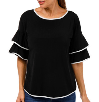 Thumbnail 1: Ny Collection NY Collection Womens Solid Ruffle Short Sleeve Top 