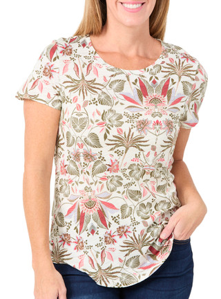 Thumbnail 4: Blue Sol Blue Sol Womens Short Sleeve Scoop Neck Luxey Print Top 