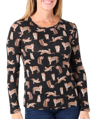 Thumbnail 2: Blue Sol Blue Sol Womens Wild Tiger Luxey Long Sleeve Crew Neck Top 