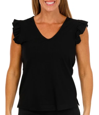 Thumbnail 1: Philosophy Philosophy Womens Flutter Sleeve V-Neck Solid Top 