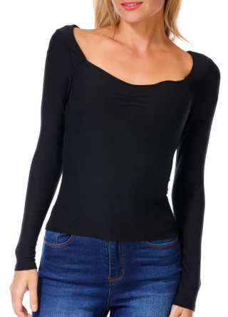 Thumbnail 1: 7TH & HUDSON 7th & Hudson Juniors Long Sleeve Sweetheart Neck Top 