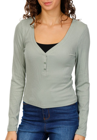 Thumbnail 1: Derek Heart Derek Heart Juniors Long Sleeve Ribbed Henley Top 