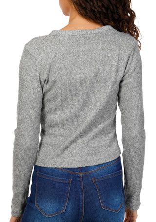 Thumbnail 2: No Comment No Comment Juniors Long Sleeve Ribbed Hacci Button Cardigan 