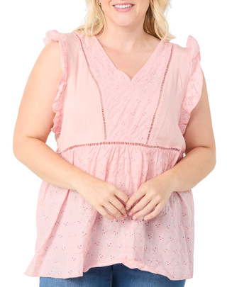 Thumbnail 2: LIV LOS ANGELES Liv Los Angeles Plus Flutter Sleeve Eyelet Top 