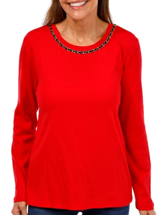 Thumbnail 1: Rafaella Rafaella Womens Long Sleeve Chain Neck Detail Top 