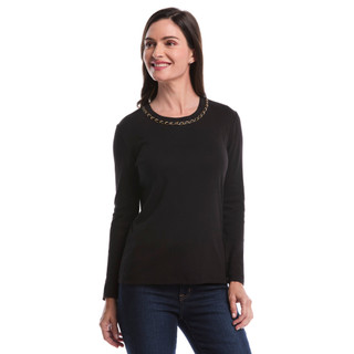 Thumbnail 1: Rafaella Rafaella Womens Long Sleeve Chain Neck Detail Top 