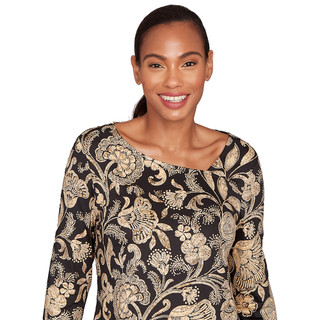 Thumbnail 3: Ruby Road Ruby Road Womens 3Q Sleeve Popover Gold Foil Top 