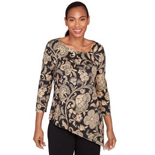 Thumbnail 1: Ruby Road Ruby Road Womens 3Q Sleeve Popover Gold Foil Top 