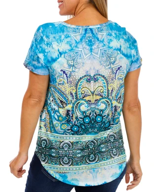 Thumbnail 2: ONE WORLD One World Womens Short Sleeve Embellished Top 