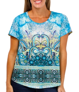 Thumbnail 1: ONE WORLD One World Womens Short Sleeve Embellished Top 