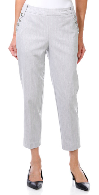 Thumbnail 1: Zac & Rachel Zac & Rachel Petite Stripe Button Slim Leg Pants 