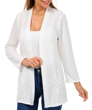 Thumbnail 1: Ny Collection NY Collection Womens Long Sleeve Lace Hacci Cardigan 