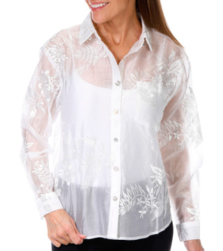 Thumbnail 2: LIV LOS ANGELES Liv Los Angeles Womens Long Sleeve Sheer Button Down Top 