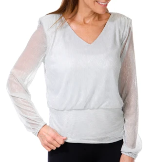Thumbnail 1: HARPER 241 Harper 241 Womens Long Sleeve Banded Shimmer Top 