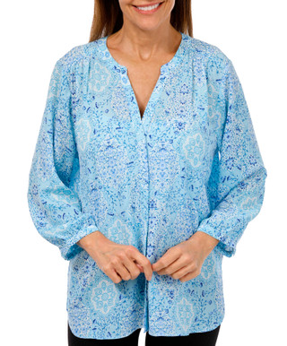 Thumbnail 1: NYDJ NYDJ Womens Pintuck 3/4 Sleeve Pintuck Floral Blouse 