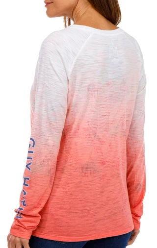 Thumbnail 2: Guy Harvey Guy Harvey Womens Long Sleeve Crew Neck Coral Fade Top 