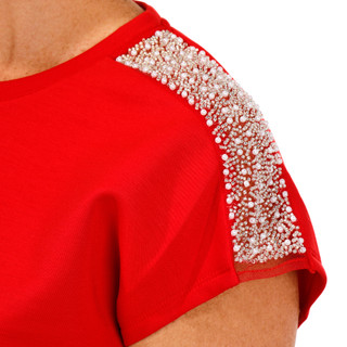 Thumbnail 3: Cupio Cupio Womens Short Sleeve Pearl Trim Peplum Top 