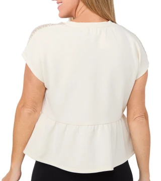 Thumbnail 2: Cupio Cupio Womens Short Sleeve Pearl Trim Peplum Top 