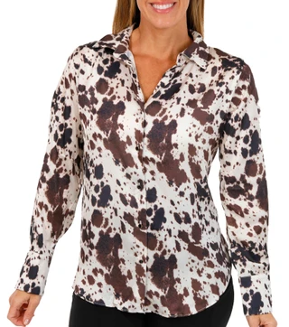 Thumbnail 1: INDUSTRY Industry Womens Long Sleeve Cow Print Button Down Top 