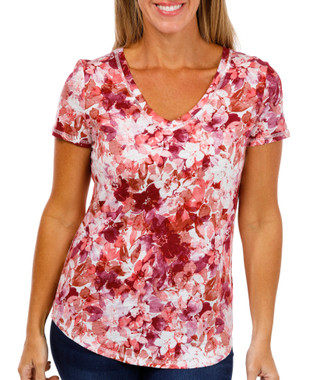 Thumbnail 1: Blue Sol Blue Sol Womens Short Sleeve V-Neck Floral Print Top 