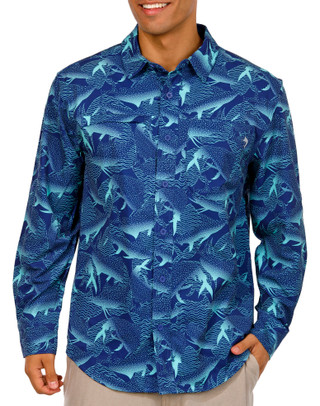 Thumbnail 1: REEL LEGENDS Reel Legends Mens Long Sleeve Cooling Woven Print Shirt 