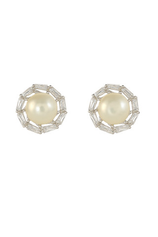 Thumbnail 1: LUCORAL Lucoral Freshwater Pearl & CZ Sterling Silver Stud Earrings 
