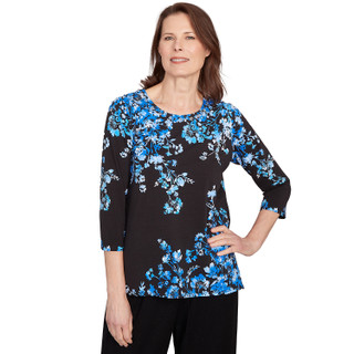 Thumbnail 1: Alfred Dunner Alfred Dunner Petite 3Q Sleeve Asymmetric Floral Top 