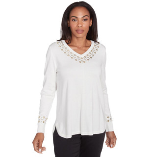 Thumbnail 1: Ruby Road Ruby Road Womens V-Neck Grommet Sweater 