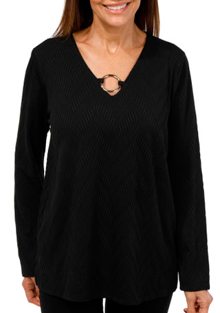 Thumbnail 1: HARPER 241 Harper 241 Womens Long Sleeve Ring Neck Textured Top 