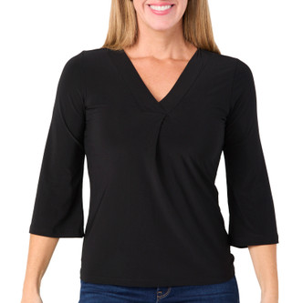 Thumbnail 1: ELAN + GRACE Elan + Grace Petite 3/4 Sleeve Solid V-Neck Top 