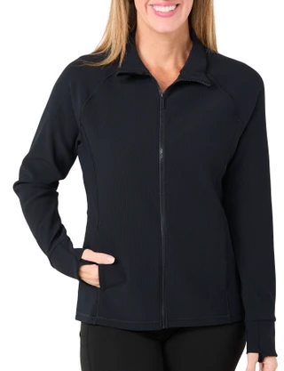 Thumbnail 1: Brisas Brisas Womens Athleisure Ribbed Knit Full Zip Solid Jacket 