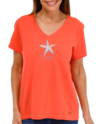 Thumbnail 1: Life is Good Life Is Good Womens Pencily Starfish V-Neck T-Shirt 