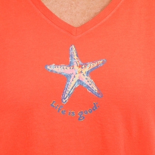 Thumbnail 3: Life is Good Life Is Good Womens Pencily Starfish V-Neck T-Shirt 