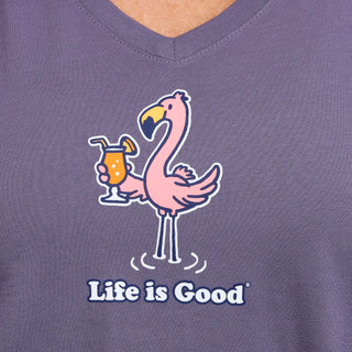 Thumbnail 3: Life is Good Life Is Good Womens Flamingo Cocktail V-Neck T-Shirt 