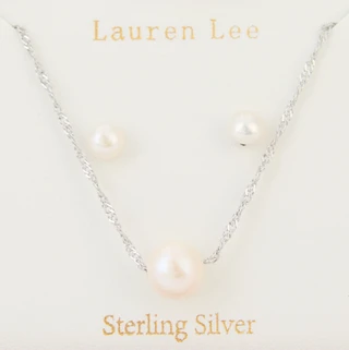 Thumbnail 1: Lauren Lee Lauren Lee Sterling Pearl Boxed Earring and Necklace Set 