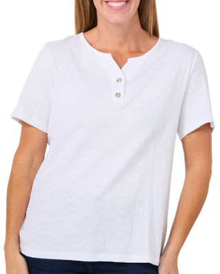 Thumbnail 1: Coral Bay Coral Bay Womens Solid Pucker V-Neck Grommet Henley Top 
