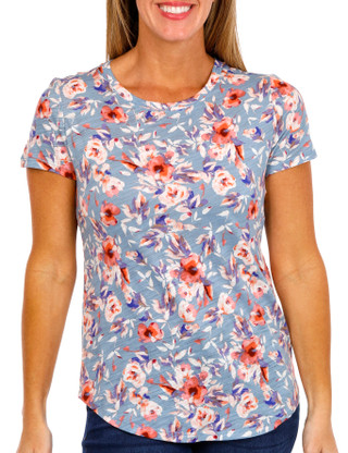 Thumbnail 2: Blue Sol Blue Sol Womens Short Sleeve Round Neck Romantic Floral Top 