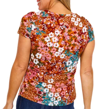Thumbnail 3: Blue Sol Blue Sol Womens Short Sleeve Round Neck Jade Patchwork Top 