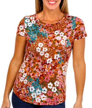 Thumbnail 2: Blue Sol Blue Sol Womens Short Sleeve Round Neck Jade Patchwork Top 