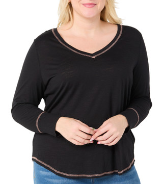Thumbnail 1: Blue Sol Blue Sol Plus Solid Luxey Long Sleeve V-Neck Top 
