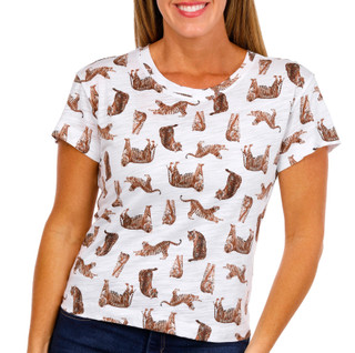 Thumbnail 2: Blue Sol Blue Sol Womens Short Sleeve Crew Neck Tiger Luxey Crop Top 