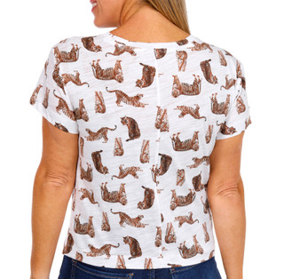 Thumbnail 3: Blue Sol Blue Sol Womens Short Sleeve Crew Neck Tiger Luxey Crop Top 