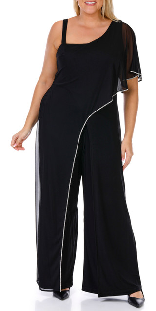 Thumbnail 1: RM Richards R&M Richards Plus Asymmetrical Shimmering Chiffon Jumpsuit 