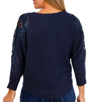 Thumbnail 3: BIRCH NY Birch NY Womens Long Sleeve Embellished Lace Sweater 